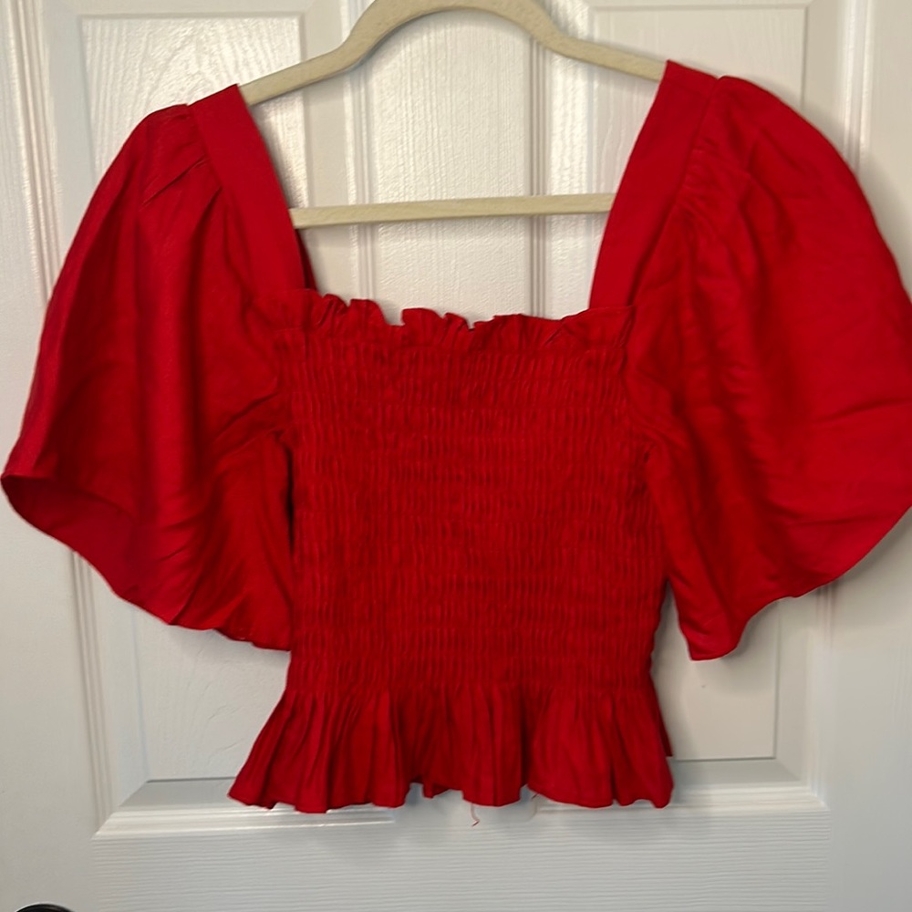 Lulus Your Sunshine Smocked Flutter Sleeve Top (L)